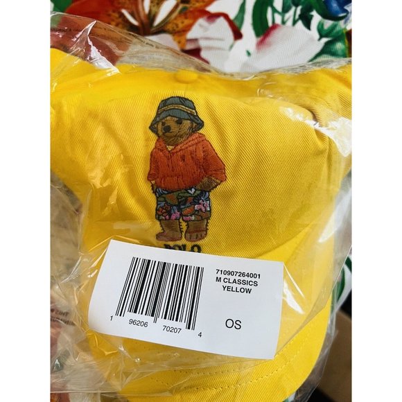 Polo Ralph Lauren Embroidered BIG Polo Bear Chino Cap Hat Yellow - New With Tags - Picture 10 of 16
